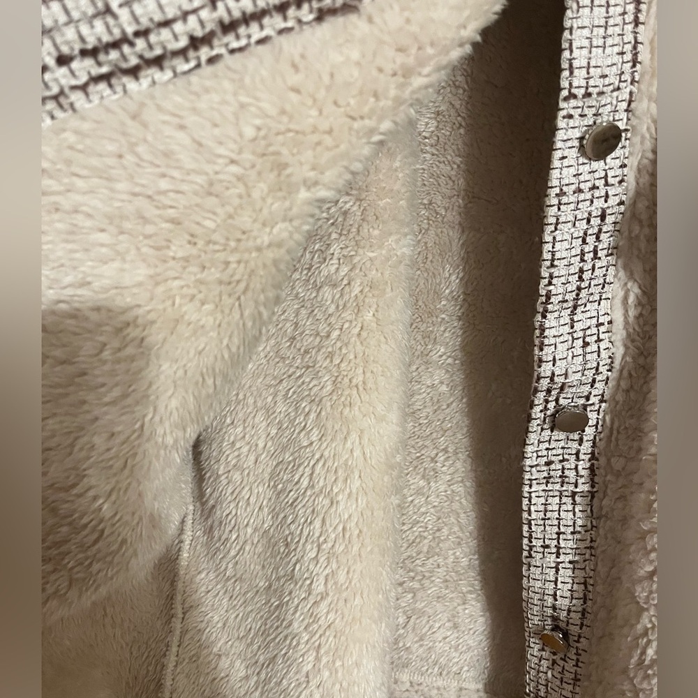 Cream Sherpa Jacket with Plaid Accents - Picture 6 of 6